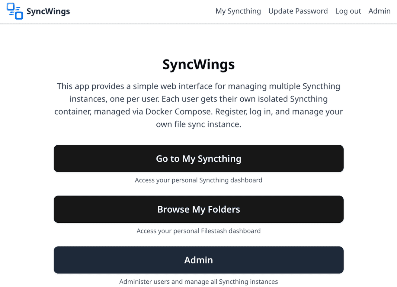 SyncWings main web interface