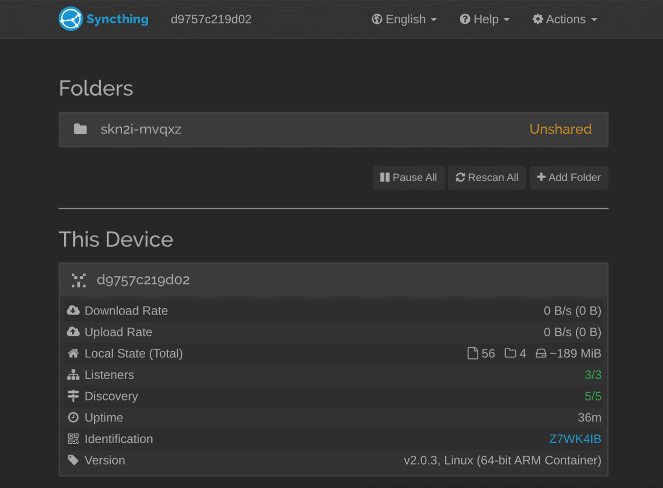 Syncthing dashboard